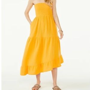 NWT Scoop Strapless Asymmetric Midi Summer Dress🧡